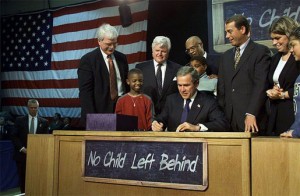 President George W. Bush signs into law the No Child Left Behind Act in 2002 (public domain image)