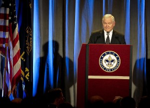 Former Secretary of Defense Robert Gates speaks at a Boy Scouts of America event in 2011.